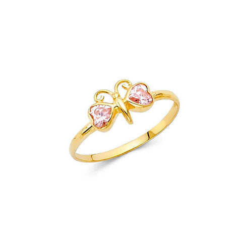 14K Yellow Gold 6mm CZ White Butterfly Shape Babies Ring