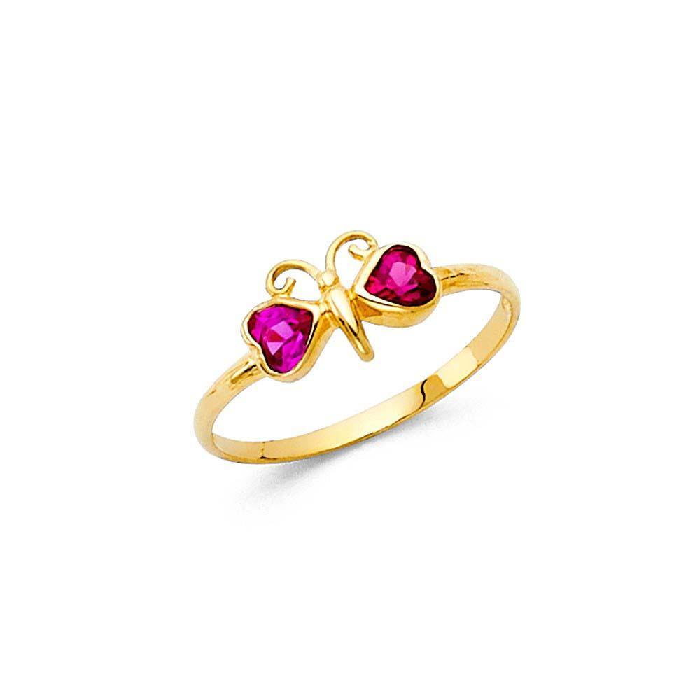 14K Yellow Gold 6mm CZ Red Butterfly Shape Babies Ring - silverdepot