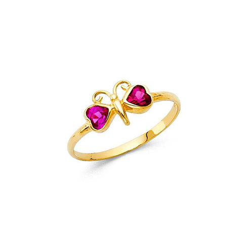 14K Yellow Gold 6mm CZ Red Butterfly Shape Babies Ring