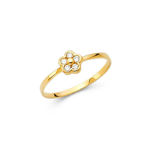 14K Yellow Gold 6mm CZ White Flower Shape Babies Ring
