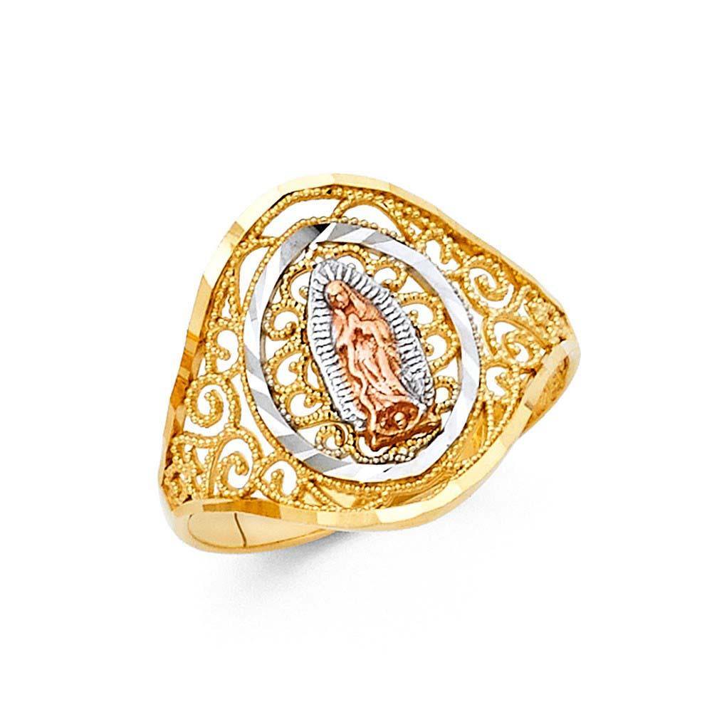14K Tri Color 16mm Our Lady of Guadalupe Ring - silverdepot