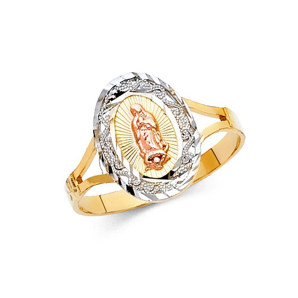 14K Two Tone 15mm Guadalupe Religious Ring - silverdepot