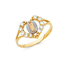 Load image into Gallery viewer, 14K Tri Color 11mm Clear CZ Our Lady of Guadalupe Religious Ring - silverdepot