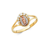 14K Tri Color 10mm Clear CZ Our Lady of Guadalupe Religious Ring