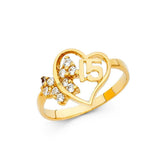 14K Yellow Gold 12mm 15 Years Clear CZ Heart Ring