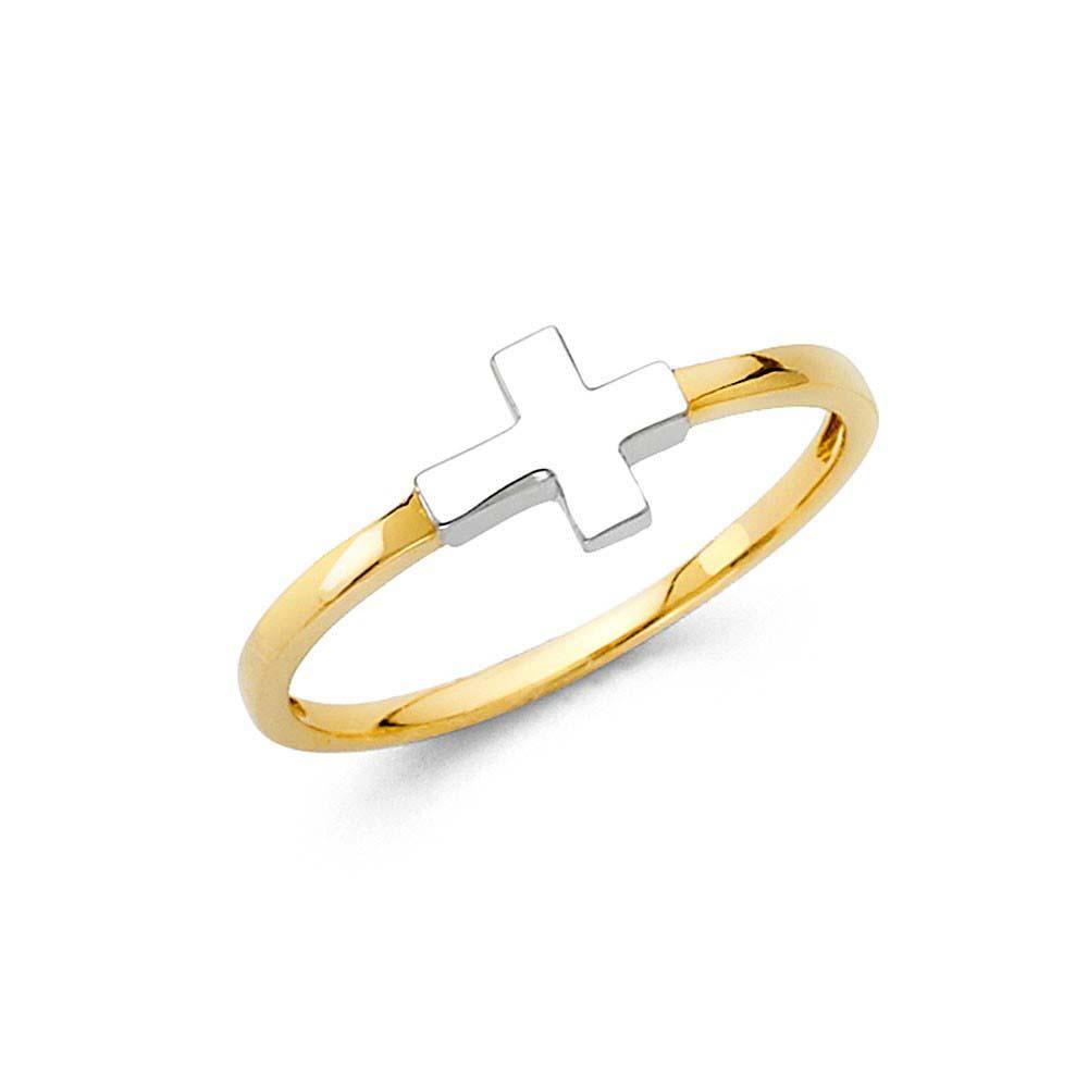 14K Two Tone 7mm Religious Cross Ring - silverdepot