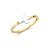 14K Two Tone 7mm Religious Cross Ring