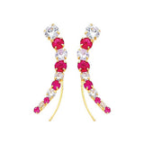 14K Yellow Gold Red and White CZ Hanging Earrings