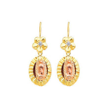 Load image into Gallery viewer, 14K Yellow Gold Our Lady Guadalupe CZ Hanging Earrings