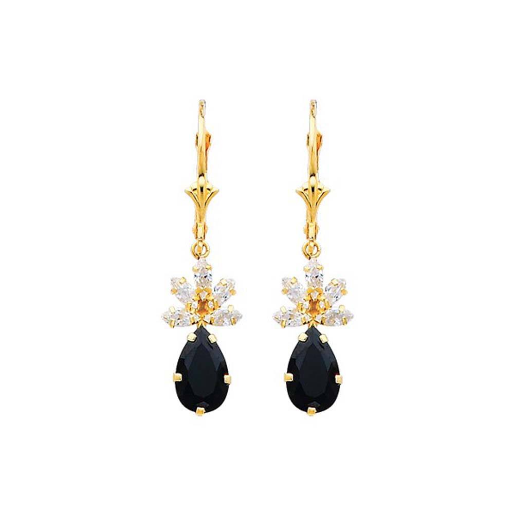 14K Yellow Gold Black and White CZ Hanging Earrings