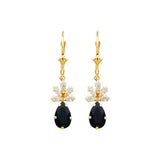 14K Yellow Gold Black and White CZ Hanging Earrings