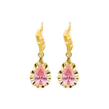 Load image into Gallery viewer, 14K Yellow Gold Pink CZ Hanging Earrings