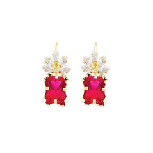 Load image into Gallery viewer, 14K Yellow Gold Red and White CZ Hanging Earrings