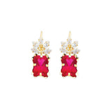 14K Yellow Gold Red and White CZ Hanging Earrings