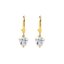 Load image into Gallery viewer, 14K Yellow Gold White CZ Heart shape Hanging Earrings