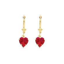 Load image into Gallery viewer, 14K Yellow Gold Red CZ Heart shape Hanging Earrings