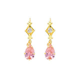 14K Yellow Gold Pink and White CZ Hanging Earrings