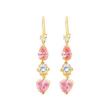 Load image into Gallery viewer, 14K Yellow Gold Pink and White Heart Shape CZ Hanging Earrings