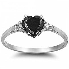 Sterling Silver Black Onyx Heart And Cubic Zirconia RingAnd Width 7mm