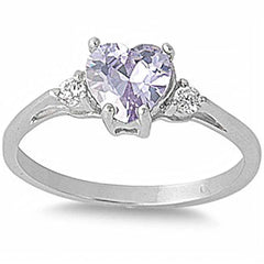 Sterling Silver Light Lavender Heart And CZ RingAnd Width 7 mm