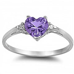 Sterling Silver Faceted Amethyst Heart and Cz RingAnd Width 7mm