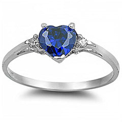 Sterling Silver Blue Sapphire Heart And Cubic Zirconia RingAnd Width 7mm