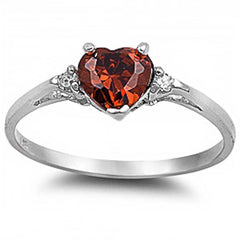 Sterling Silver Red Garnet Heart and Cz RingAnd Width 7mm
