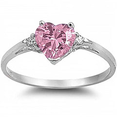 Sterling Silver Pink Cz Heart And Cz RingAnd Width 7mm