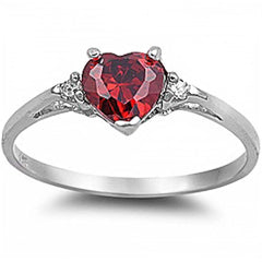 Sterling Silver Ruby Heart And Cubic Zirconia RingAnd Width 7mm