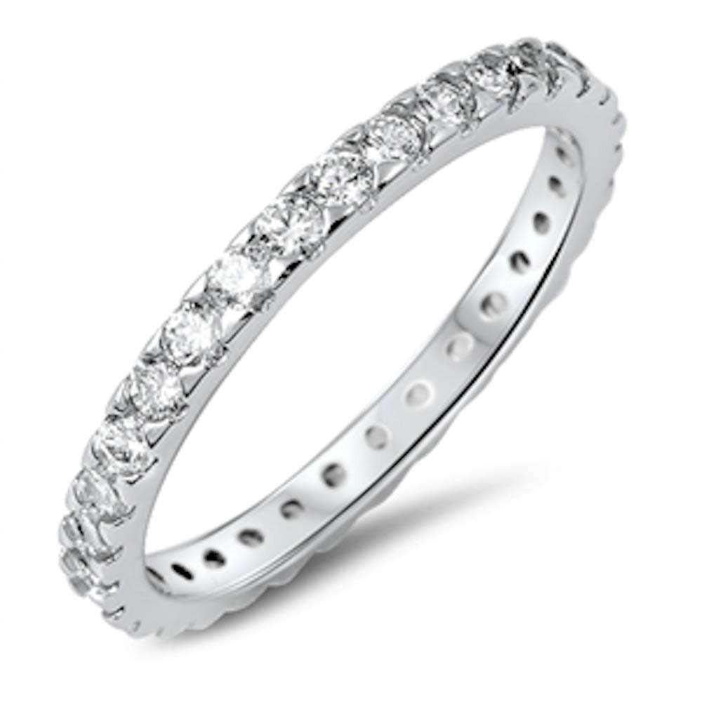 Sterling Silver 4 Prong Cubic Zirconia Eternity Band Ring with CZ StonesAndWidth 2mm