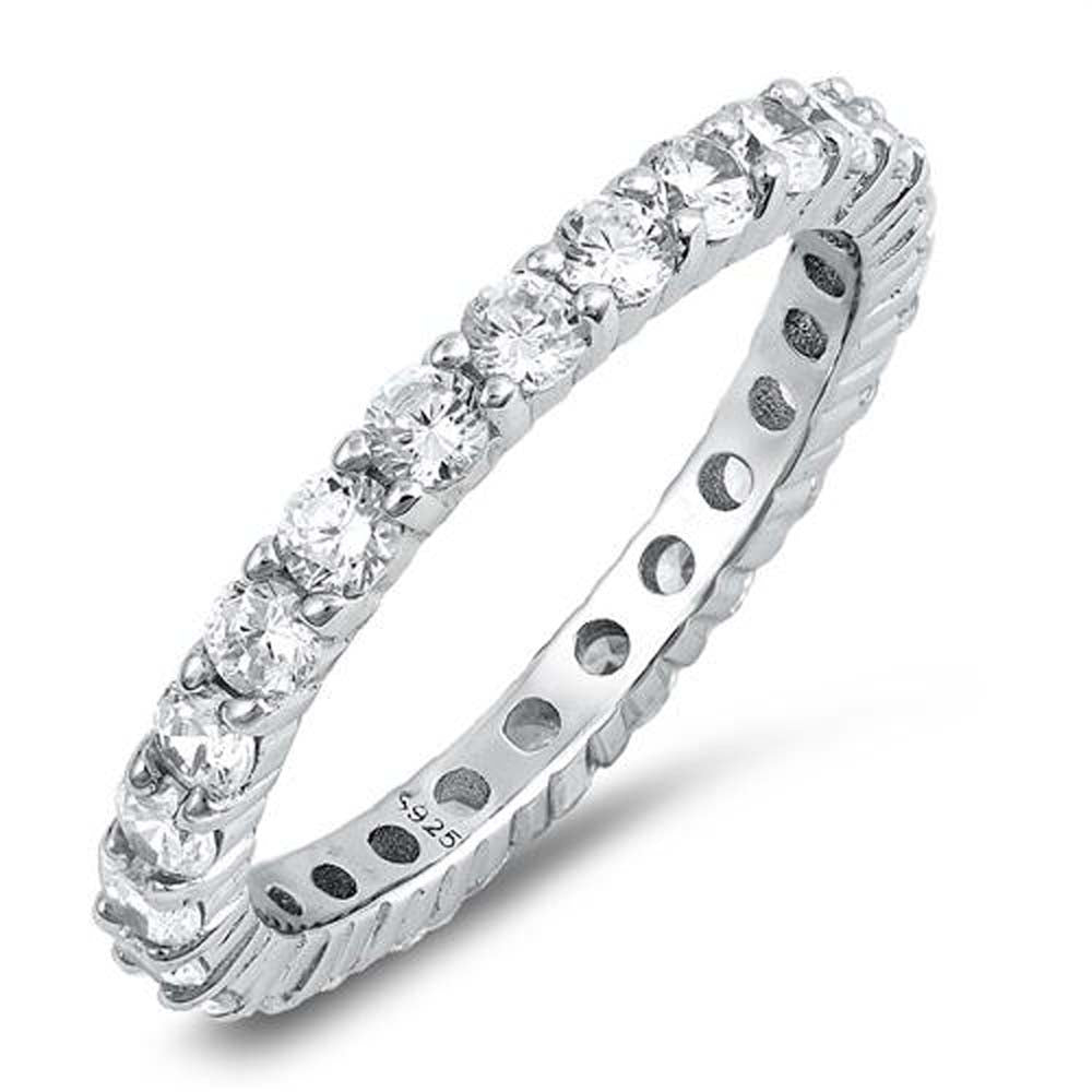 Sterling Silver Cubic Zirconia Eternity Anniversary Band Ring with CZ StonesAndWidth 3mm