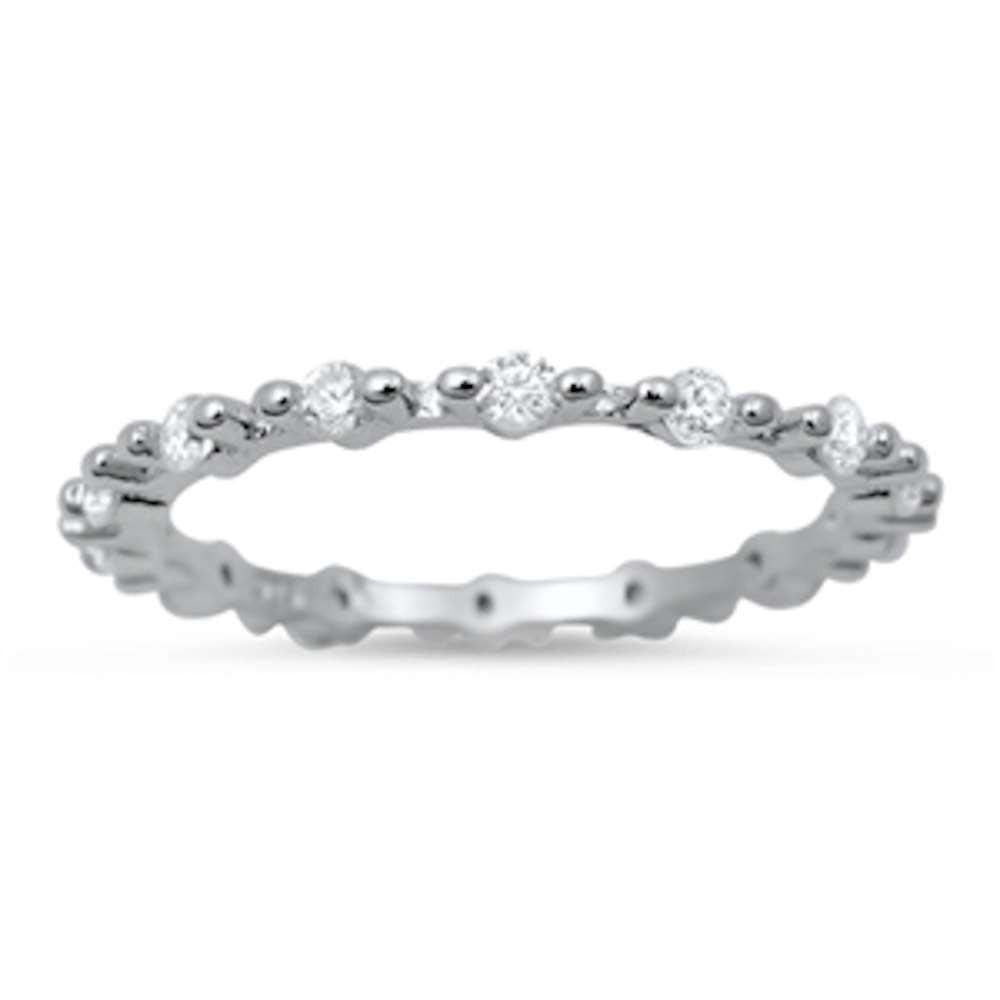 Sterling Silver Cute Cubic Zirconia Eternity Band Ring with CZ StonesAndWidth 2mm
