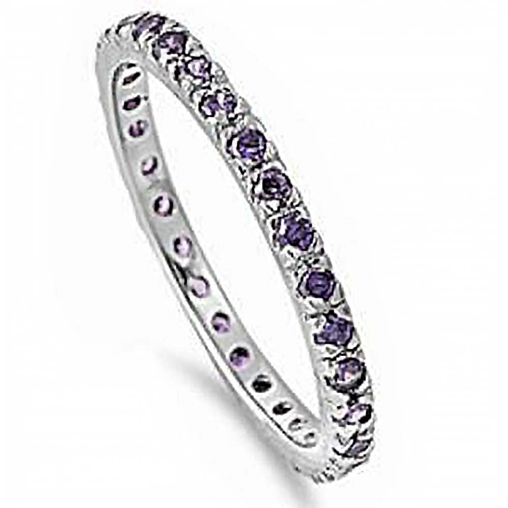 Sterling Silver Stackable Amethyst Cubic Zirconia Ring with CZ Stones