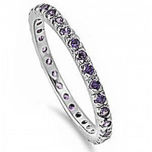 Load image into Gallery viewer, Sterling Silver Stackable Amethyst Cubic Zirconia Ring with CZ Stones