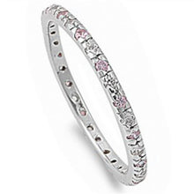 Load image into Gallery viewer, Sterling Silver Beautiful Stackable Pink &amp; Clear Cubic Zirconia Eternity Anniversary Band Ring with CZ Stones