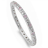 Sterling Silver Beautiful Stackable Pink & Clear Cubic Zirconia Eternity Anniversary Band Ring with CZ Stones