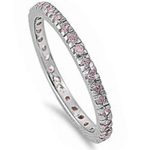 Load image into Gallery viewer, Sterling Silver Beautiful Stackable Pink Cubic Zirconia Eternity Anniversary Band Ring with CZ Stones