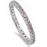 Sterling Silver Beautiful Stackable Pink Cubic Zirconia Eternity Anniversary Band Ring with CZ Stones