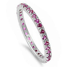 Load image into Gallery viewer, Sterling Silver Beautiful Stackable Ruby Cubic Zirconia Eternity Anniversary Band Ring with CZ Stones