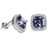 Sterling Silver Cushion Cut Tanzanite & Cubic Zirconia EarringsAnd Thickness 11mm