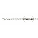 Sterling Silver Solid 060-3.0MM Rhodium Plated Rope Chain