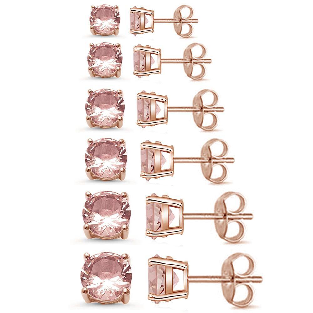 Sterling Silver Morganite Casting Round Stud Push Back Earrings - silverdepot