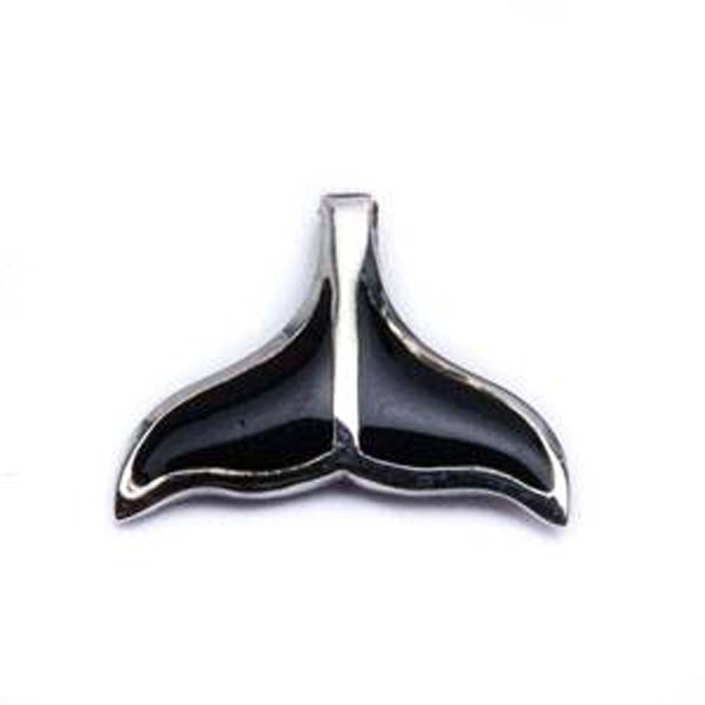 Sterling Silver Black Onyx Whale Tail Pendant .5  long
