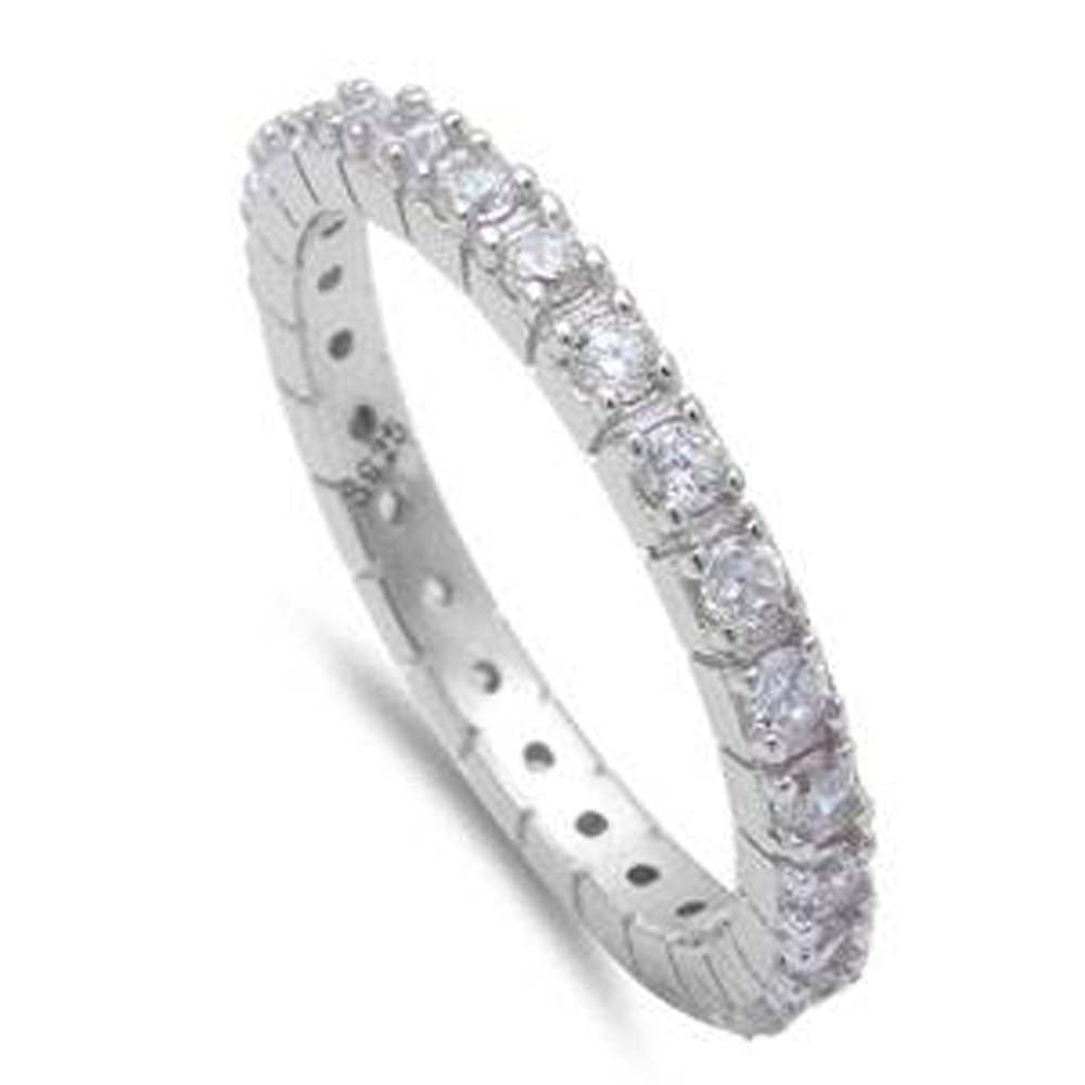 Sterling Silver Round Cz Eternity Fashion Band Ring with CZ StonesAndWidth 2.5mm