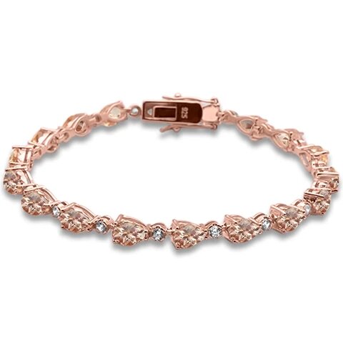 Sterling Silver Rose Gold Plated Pear Morganite And Cubic Zirconia Bracelet