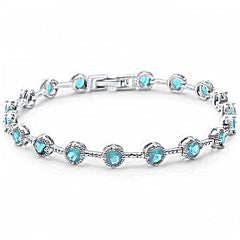 Sterling Silver Elegant Round Aquamarine Bracelet