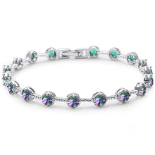 Load image into Gallery viewer, Sterling Silver Round Rainbow Topaz CZ Tennis Bracelet-7inches