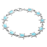 Sterling Silver Natural Larimar Turle Bracelet-7.5inches
