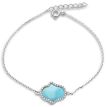 Load image into Gallery viewer, Sterling Silver Natural Larimar And Clear CZ Hand Of Hamsa Bracelet