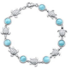 Load image into Gallery viewer, Sterling Silver Natural Larimar And Clear CZ Hand Of Turtles Bracelet